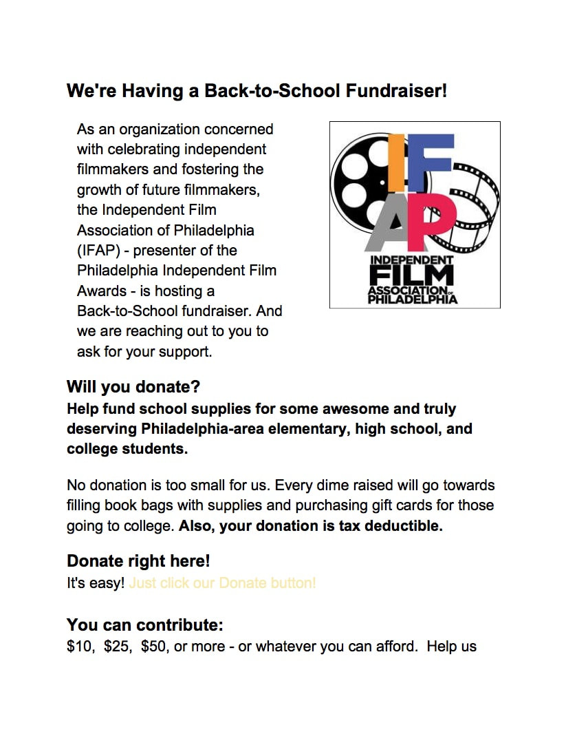 Back-to-School Fundraising Letter Screencap