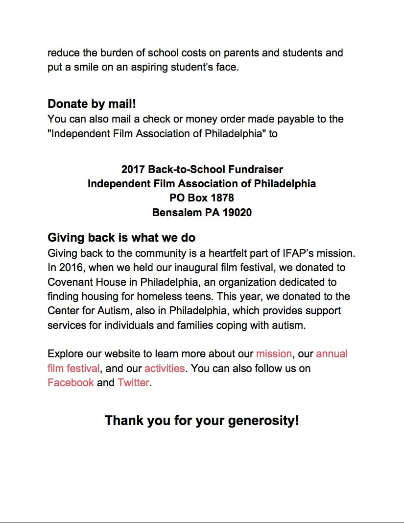 Back-to-School Fundraising Letter Screencap